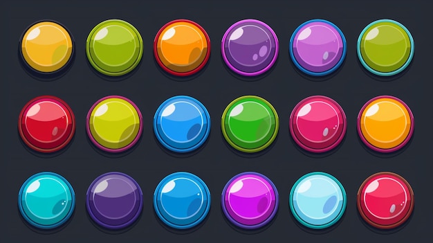 a row of colorful buttons with the top and bottom