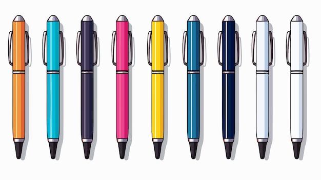 a row of colorful pens with a pink and blue pen in the middle