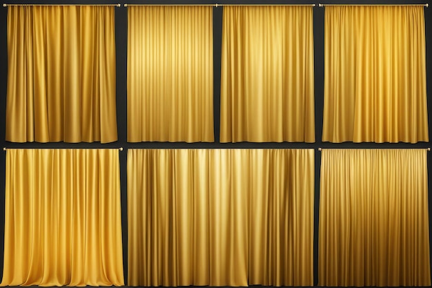 Vector a row of curtains with gold curtains on the top