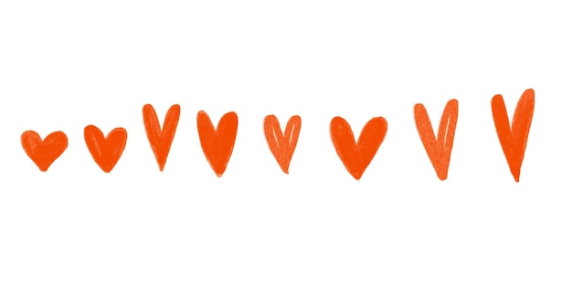 A row of orange hearts with the word love on them