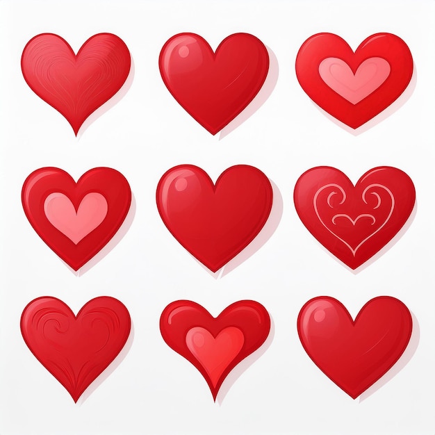 a row of red hearts with a white background