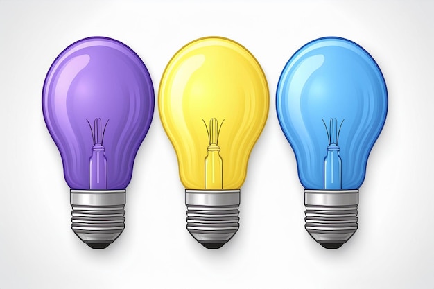 Vector a row of three light bulbs with a purple yellow and blue one