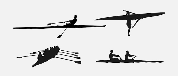 Vector rowing silhouette collection set water sport race transport teamwork concept different pose vector