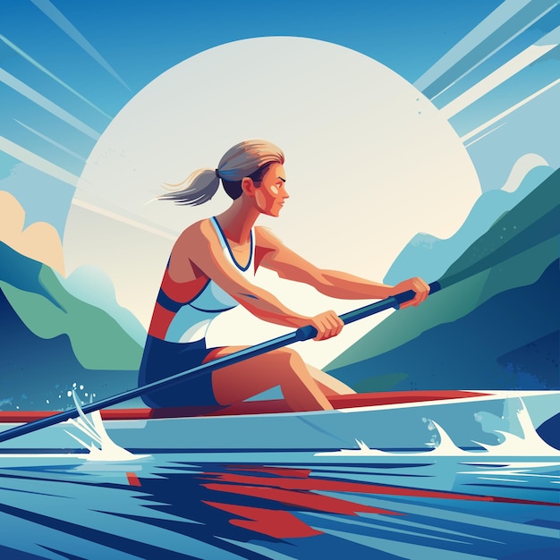 Rowing team Woman sculling Vector Background Design