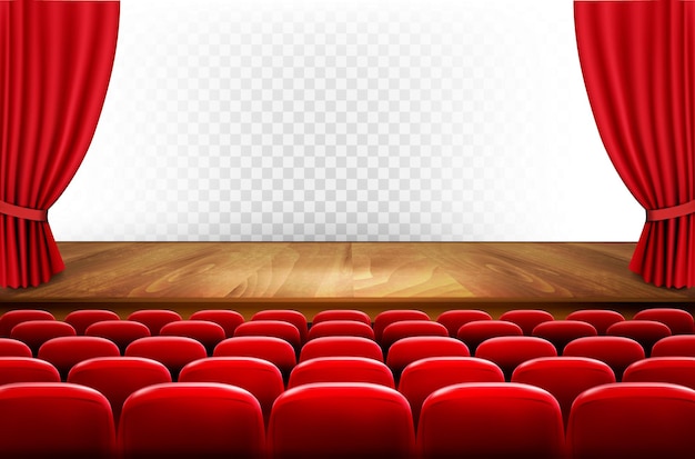 Vector rows of red cinema or theater seats in front of transparent background. vector