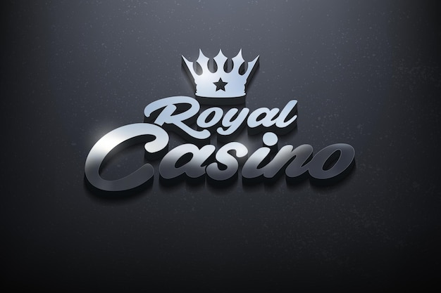 Royal Casino 3D Logo Design, Shiny Mockup Logo with Textured Wall. Realistic Vector