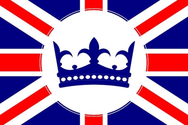 Vector royal crown on the background of the british flag illustration for the anniversary of the reign