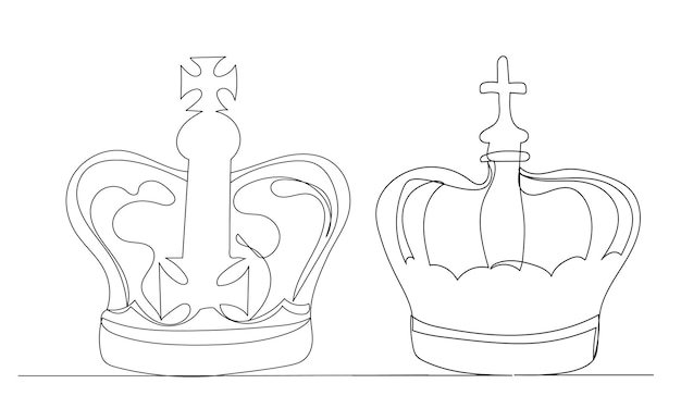 Royal crown drawing by one continuous line vector