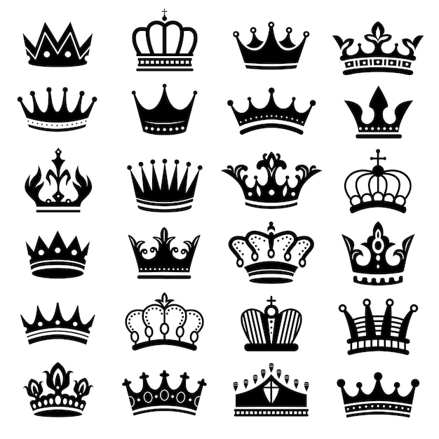 Royal crown silhouette. King crowns, majestic coronet and luxury tiara silhouettes  set