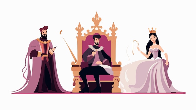 Vector royal family on fairy tale throne princess queen king