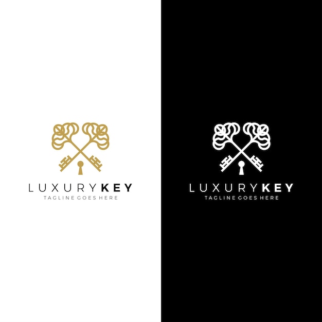 Royal gold key logo with luxury modern real estate design vector