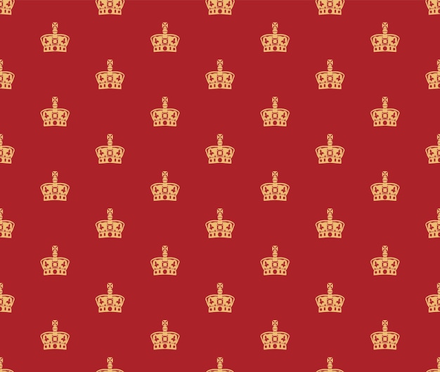 Royal golden crown on red background vector seamless pattern