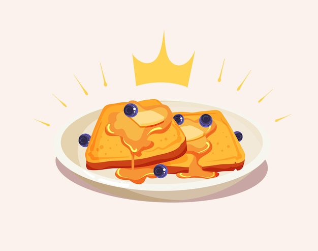 Royal waffles toast with honey syrup cartoon vector icon illustration