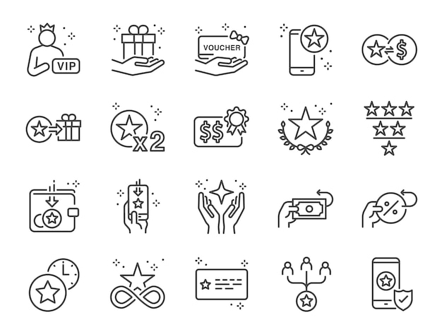 Royalty program line icon set.