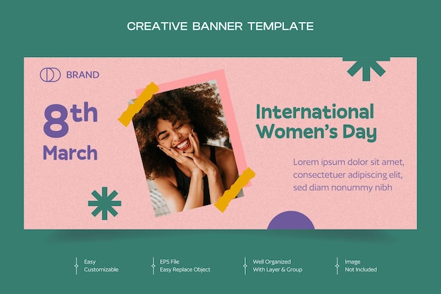 Vector rretro flat international women's day horizontal banners template