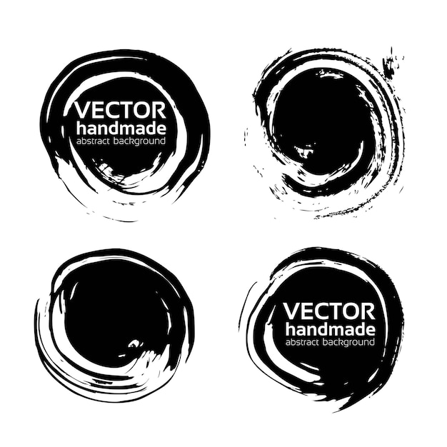 Rround handmade black strokes backgrounds painted by brush vector objects isolated on a white background