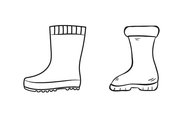 Rubber boot line icon set Wellington rain boots