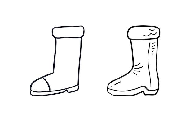 Rubber boot line icon set Wellington rain boots