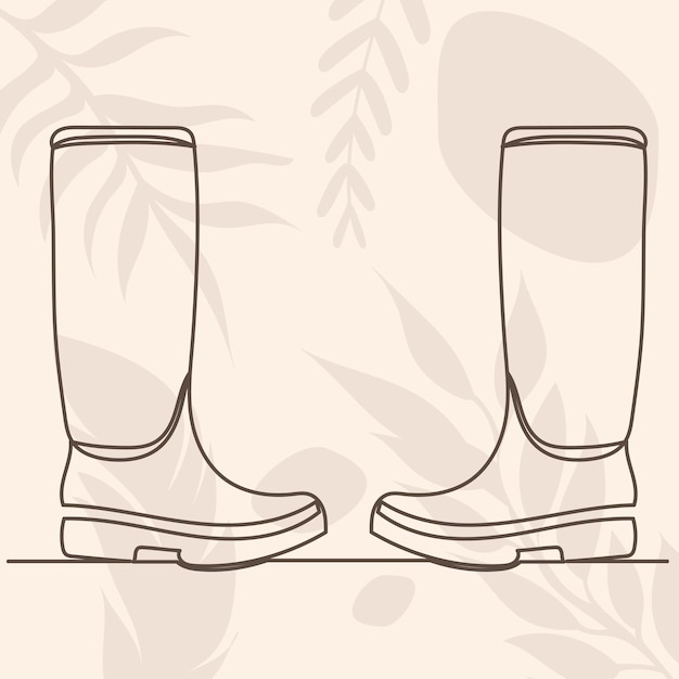 Rubber boots drawing by one continuous line vector