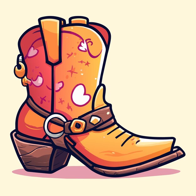 Rubber boots retro cowgirl hand drawn flat stylish cartoon sticker icon concept isolated