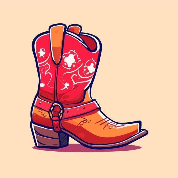 Rubber boots retro cowgirl hand drawn flat stylish cartoon sticker icon concept isolated