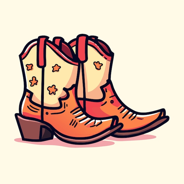 Rubber boots retro cowgirl hand drawn flat stylish cartoon sticker icon concept isolated