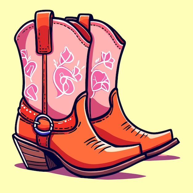 Rubber boots retro cowgirl hand drawn flat stylish cartoon sticker icon concept isolated