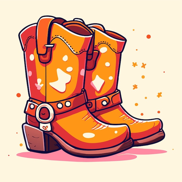 Rubber boots retro cowgirl hand drawn flat stylish cartoon sticker icon concept isolated