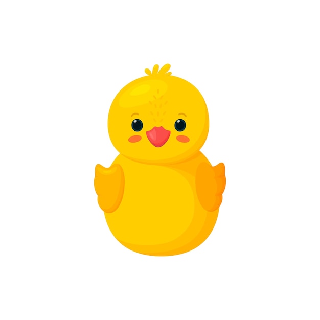 Rubber duck isolated in white background. Front view of yellow plastic duck toy. Vector illustration in cartoon style