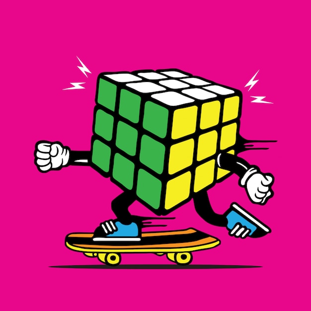 Rubics Cube Skater Skateboard Character Design