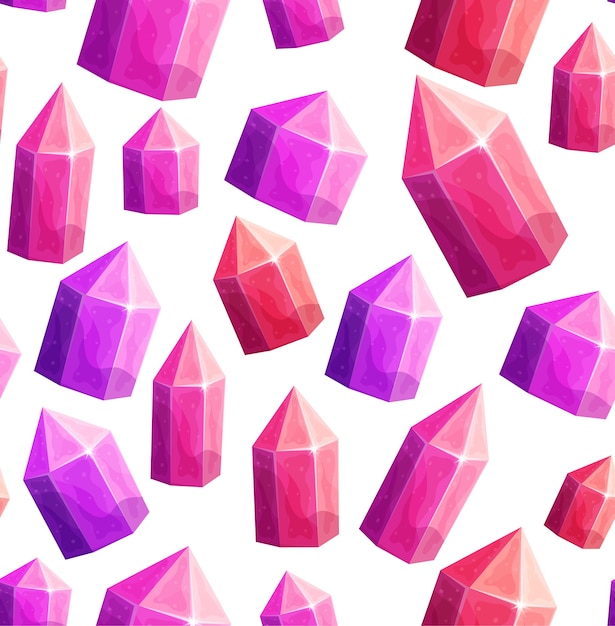 Ruby gem crystals cartoon seamless pattern.