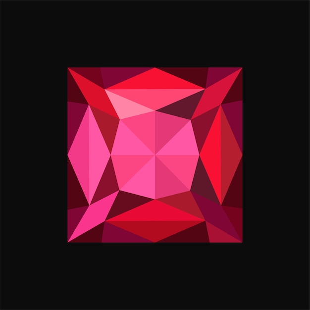 Ruby jewerly square stone gemstone vector Illustration on a black background