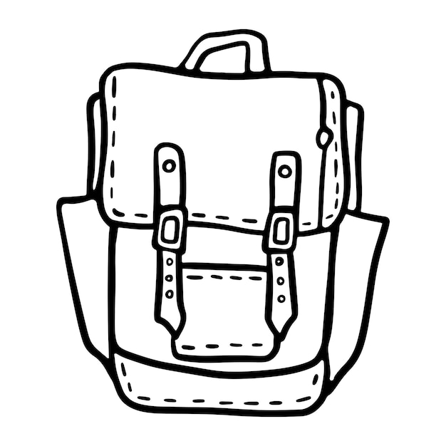 Rucksack outline doodle Camping Hiking Backpack isolated on white background Premium Vector