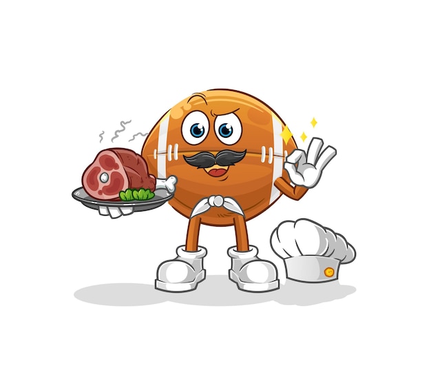 rugby ball chef with meat mascot. cartoon vector