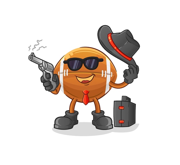 Rugby ball mafia with gun character. cartoon mascot vector