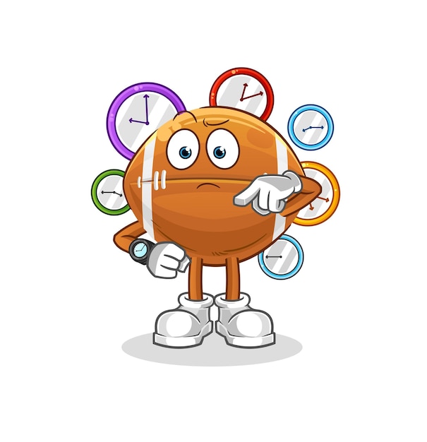 Rugby ball with wristwatch cartoon. cartoon mascot vector