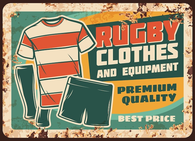 Rugby clothes and equipment rusty metal plate