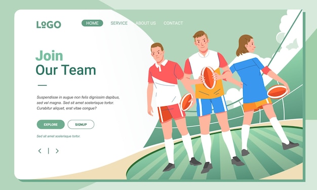 Vector rugby minimalist banner web illustration mobile landing page gui ui player diversity team match