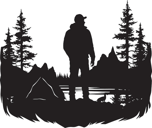 Rugged Expedition Chic Camping Icon in Monochromatic Black Serenade of the Pines Elegant Black Icon