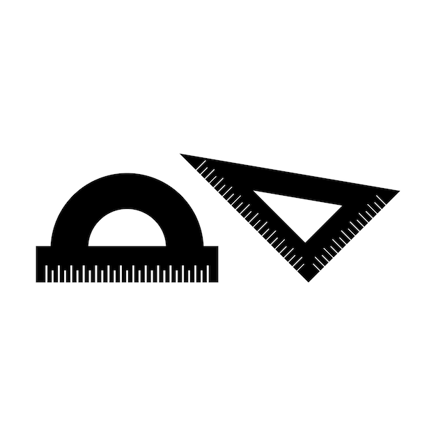 Ruler icon Black and white vector illustration Flat style Silhouette of arc and triangular ruler