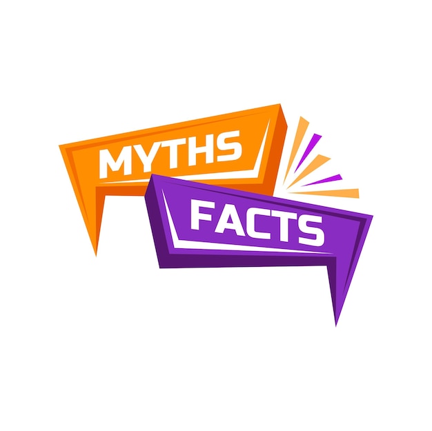 Rumor dishonest news myths versus facts badge flat cartoon Vector untruth superstition evidence reality show badge truth and false badge disbelieve quiz header Truth or lie quiz fake or proof