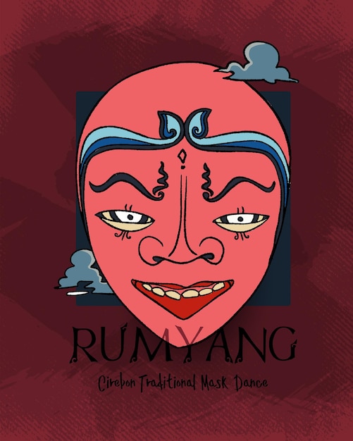 Rumyang mask for traditional dance in cirebon sundanese indonesia hand drawn illustration