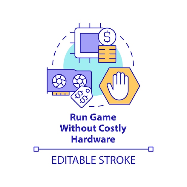 Run game without costly hardware concept icon