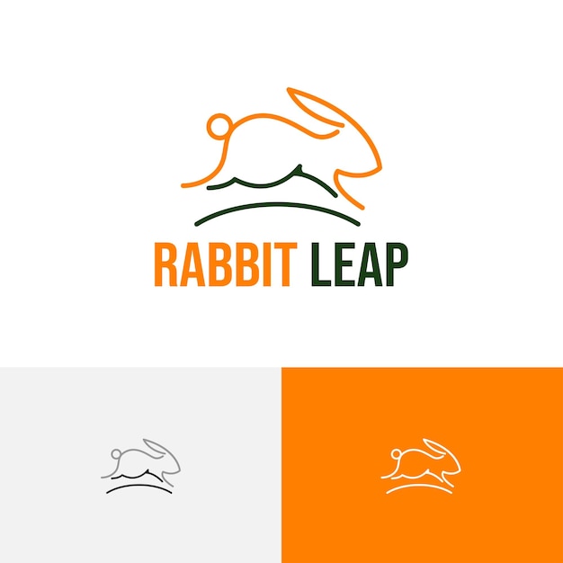 Run Jump Leap Bunny Rabbit Cute Animal Line Style Logo