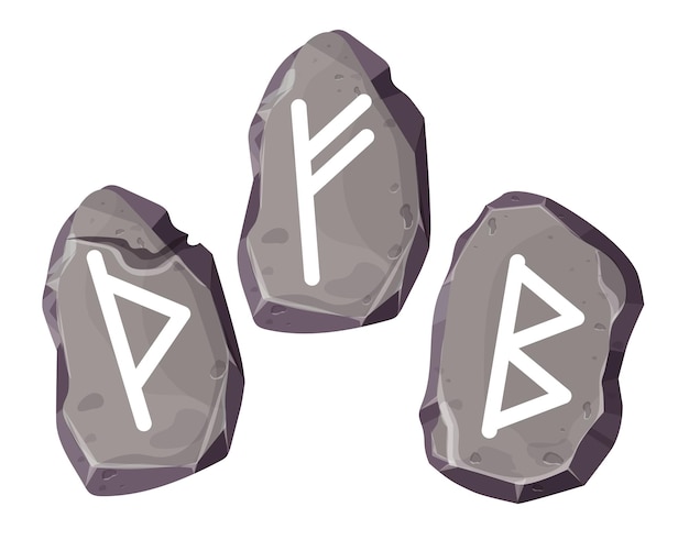 Rune stone set norse magic game symbolssacred script in cartoon style isolated