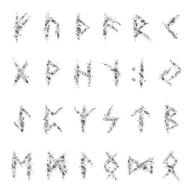 Runic alphabet scandinavian grey scratched letters