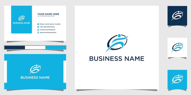 Runner logo. Fast simple stylized athlete figure. with business card template