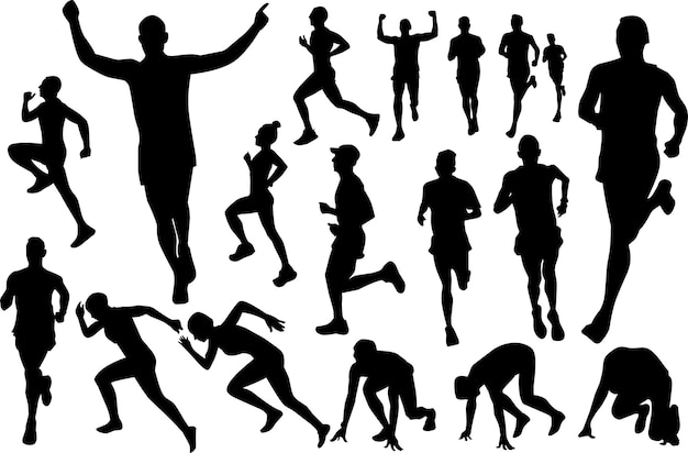 Runner man silhouette set vector