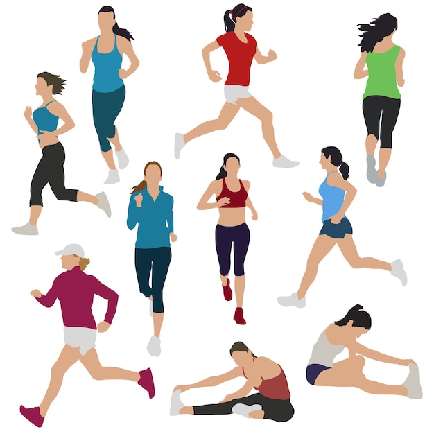 Runners Girls Womans Urban Sport Silhouette Clip art 