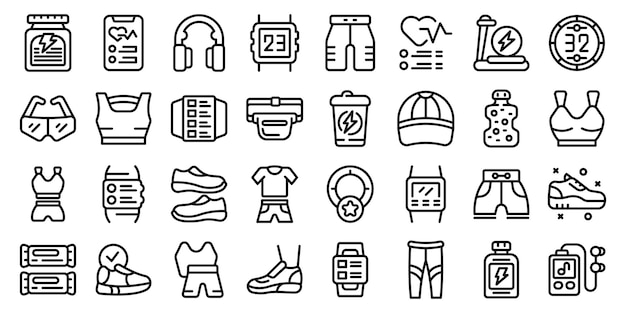 Running accessories icons set outline vector Wrist pedometer